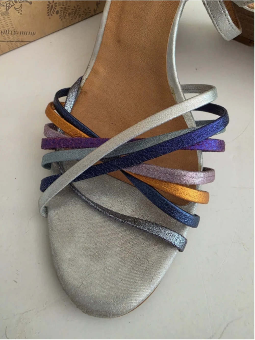 Free People Golden Hour Metallic Wedge Sandals Silver Multicolor Strappy 41 / 11